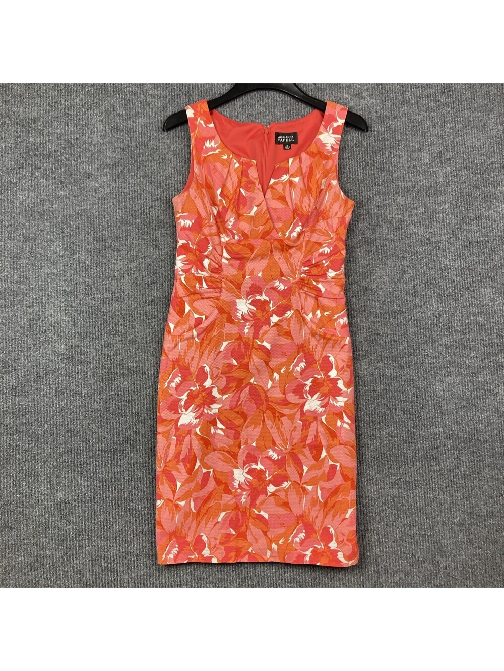 Adrianna Papell Womens Size 8 Coral Pink Floral Sheath Knee High Lined Dress